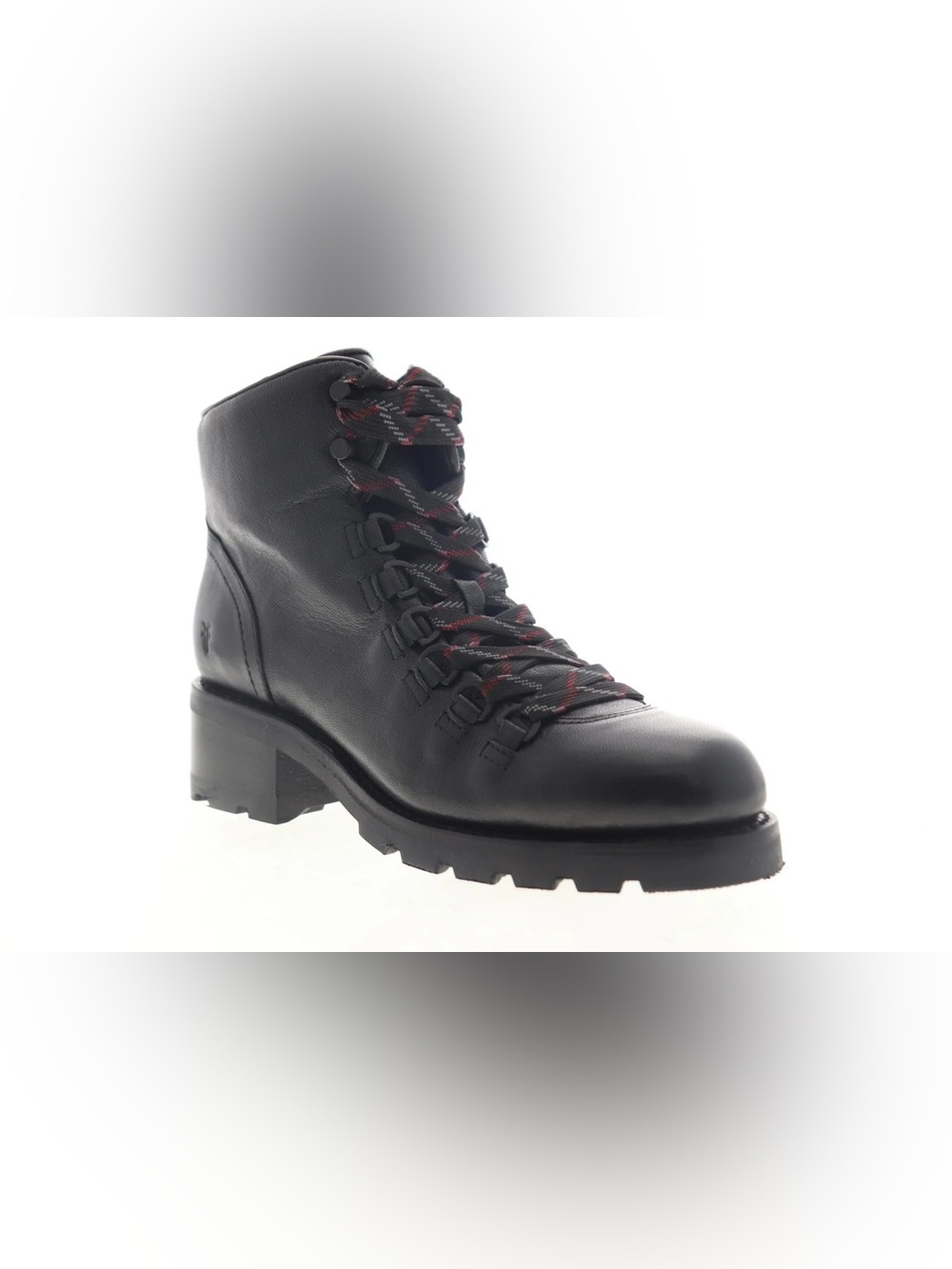Frye Black Leather Lace-Up Hiker Boots with Red-Accented Laces